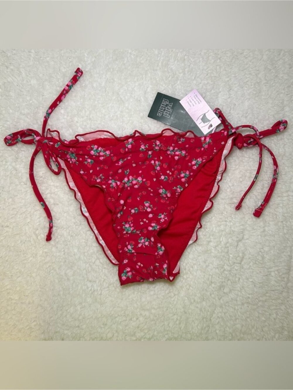 Wild Fable Women’s Low Rise High Leg Red Floral Ruffle Trim Tie Side XS NEW
